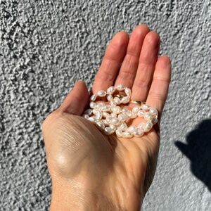 14k yellow gold freshwater pearl necklace pearls white rice hand knotted 16" 15"